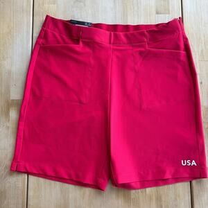 Dunning Womens USA Golf Short 7” Pull-On Sport Stretch Woven Large Red MSRP $98